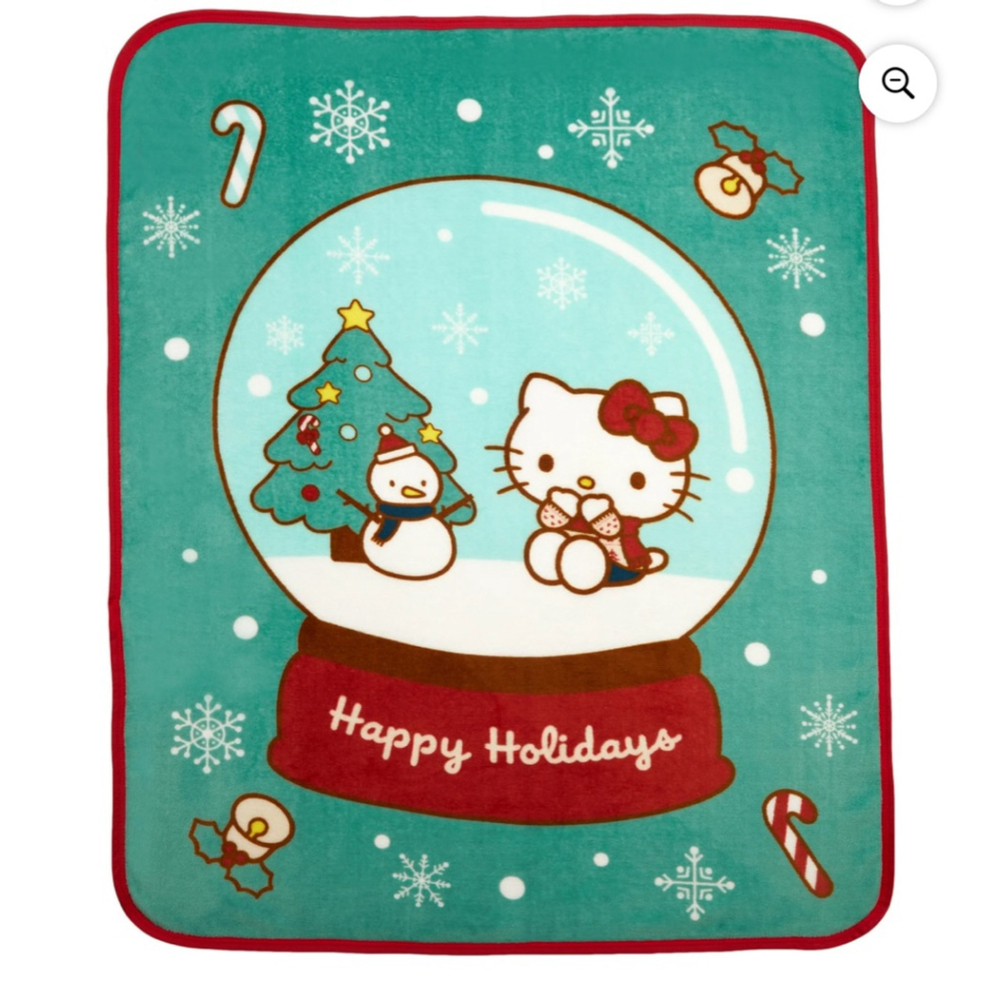 NEW Hello Kitty Christmas Snow Globe Teal Red Throw Blanket One Size